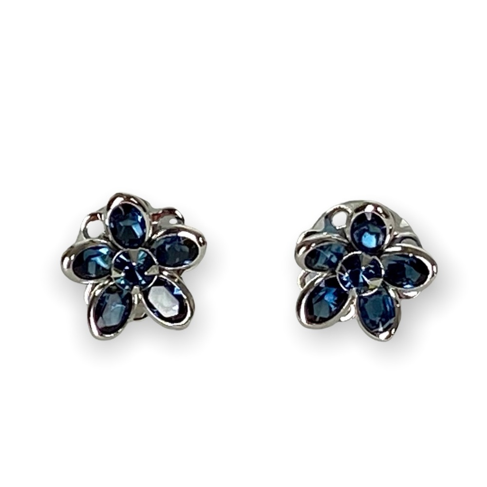 Swarovski Crystal Blue Flower Petal Post Earrings Silver Overlay